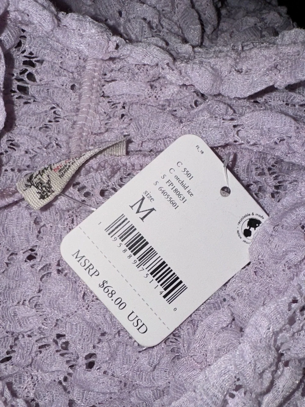 Free People Lilac Floral Lace Mock-Neck Bodysuit